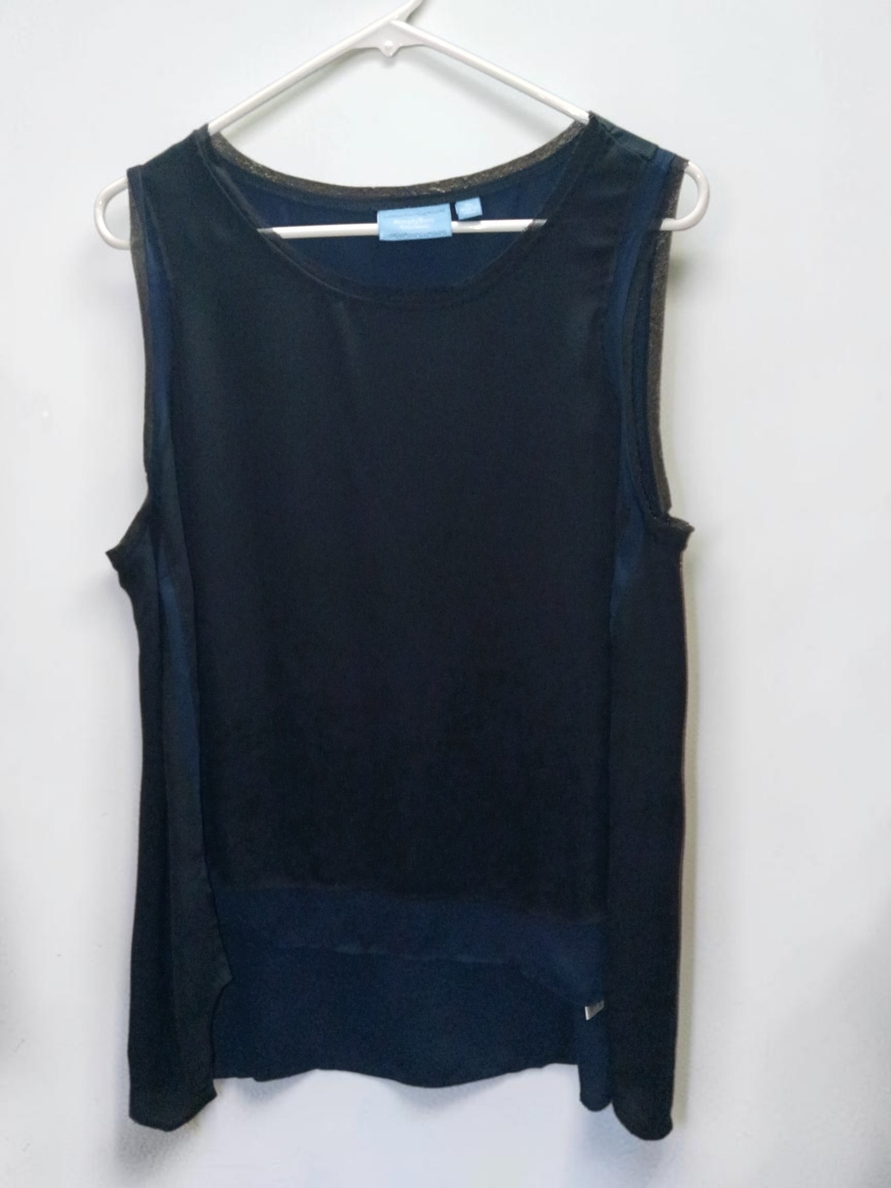 Women's Vera Wang Black + Blue Sleeveless Sheer Layered Tank Top Size XL